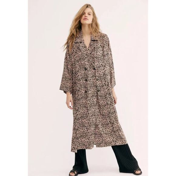 FREE PEOPLE DARIA MAXI SHIRT DRESS DUSTER JACKET LEOPARD ANIMAL PRINT NWT - Picture 13 of 13